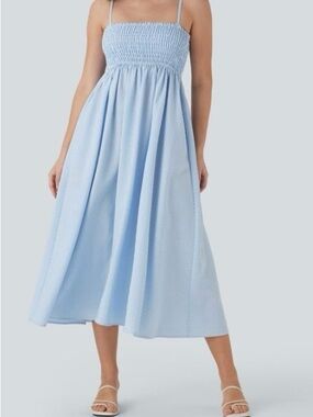 MEDIUM.  HALARA SHIRRED STRIP MIDI SLIP DRESS